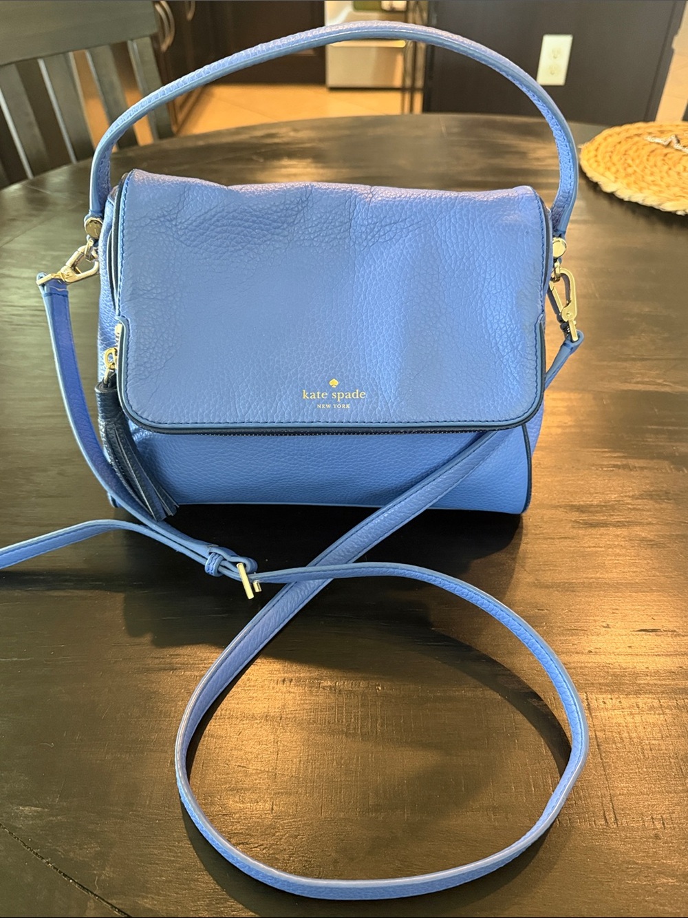 kate spade Blue Pebbled Leather Flap Crossbody Bag